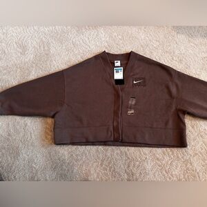 New With Tags! Nike Chocolate Brown fleece Cardigan- Women Medium. Over-sized.